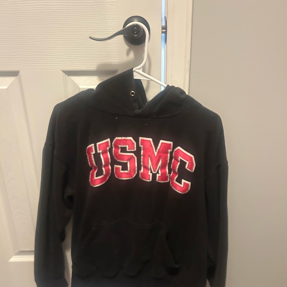 USMC Black Hoodie with Red Lettering